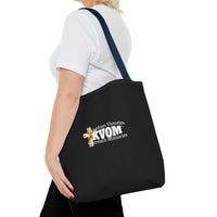 KVOM Logo Tote Bag, Black, White Logo