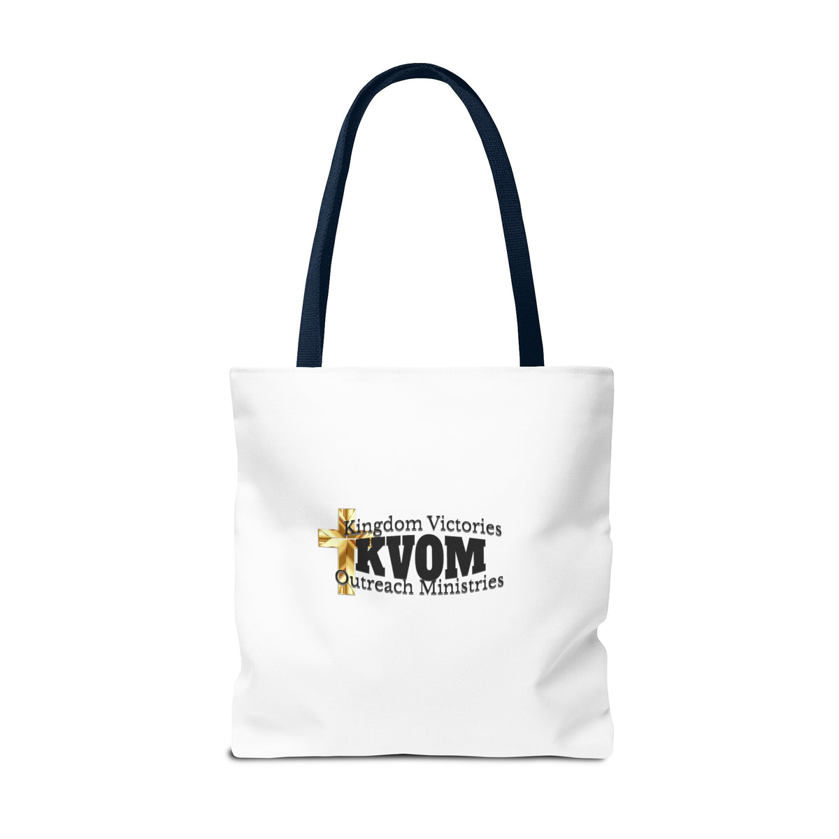 KVOM Logo Tote Bag, White, Black Logo