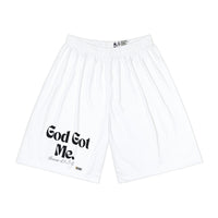 God Got Me Men’s Sports Shorts, White & Black