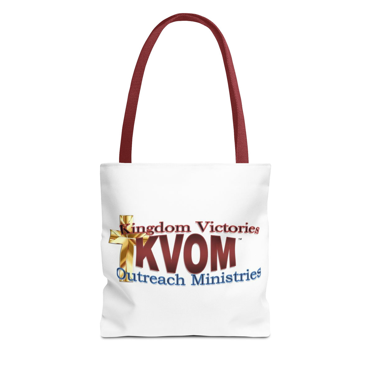 KVOM Logo Tote Bag, White, Maroon Logo