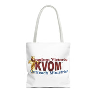 KVOM Logo Tote Bag, White, Maroon Logo