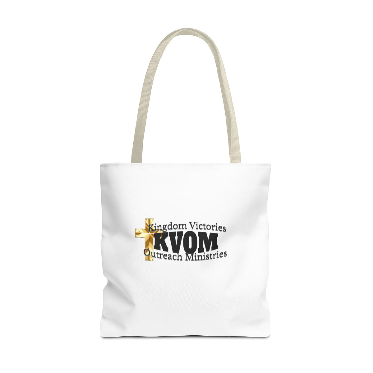 KVOM Logo Tote Bag, White, Black Logo