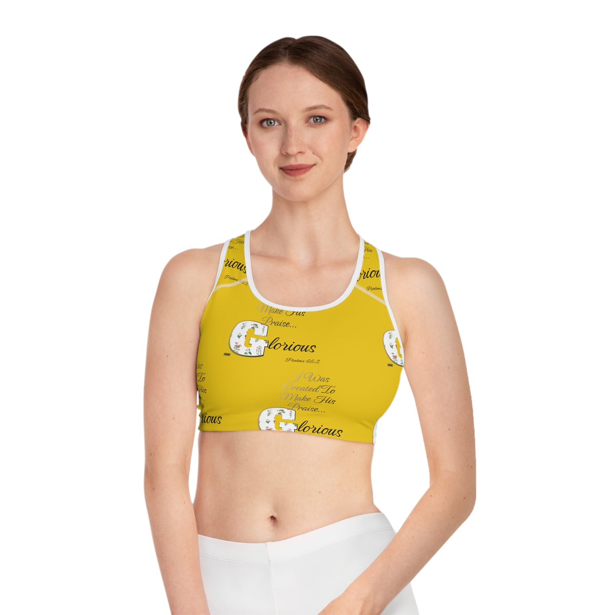 Make His Praise GLORIOUS Sports Bra, Yellow