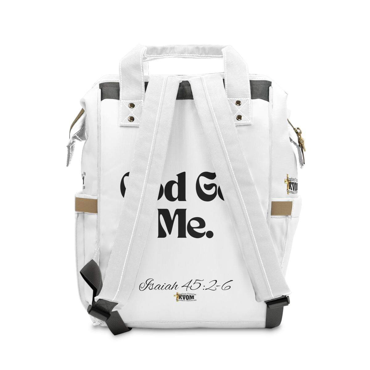 God Got Me KVOM Diaper Backpack, White