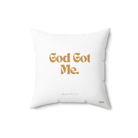 God Got Me Square Pillow, White, Gold Print