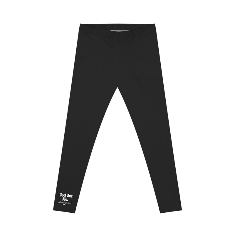 God Got Me Women's Casual Leggings, Black, White Logo