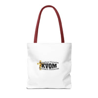 KVOM Logo Tote Bag, White, Black Logo