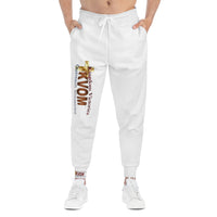 KVOM Logo Athletic Jogging Pants, White, Brass Logo