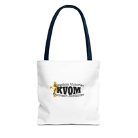 KVOM Logo Tote Bag, White, Black Logo