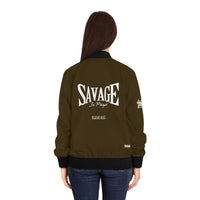 Savage in Prayer Women's Bomber Jacket, Brown