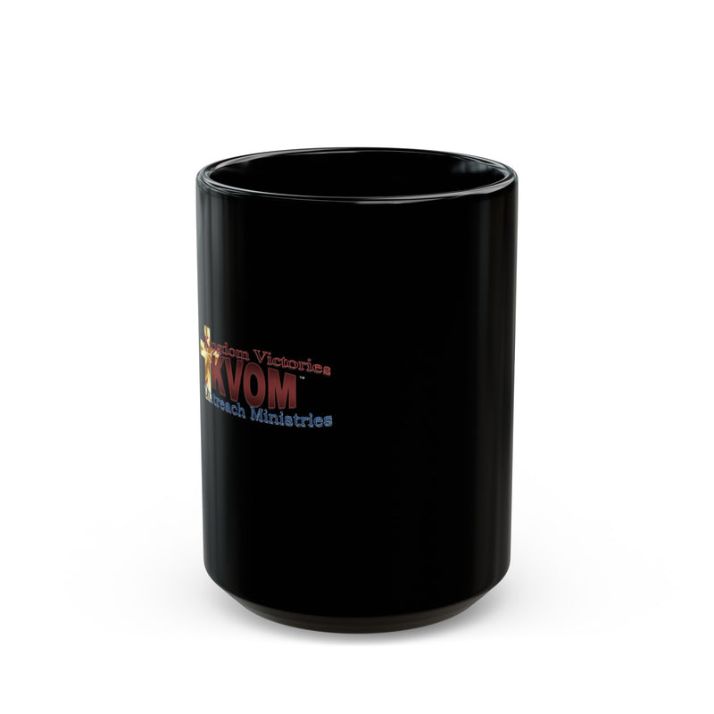 KVOM Logo 11oz Black Mug, Maroon Logo