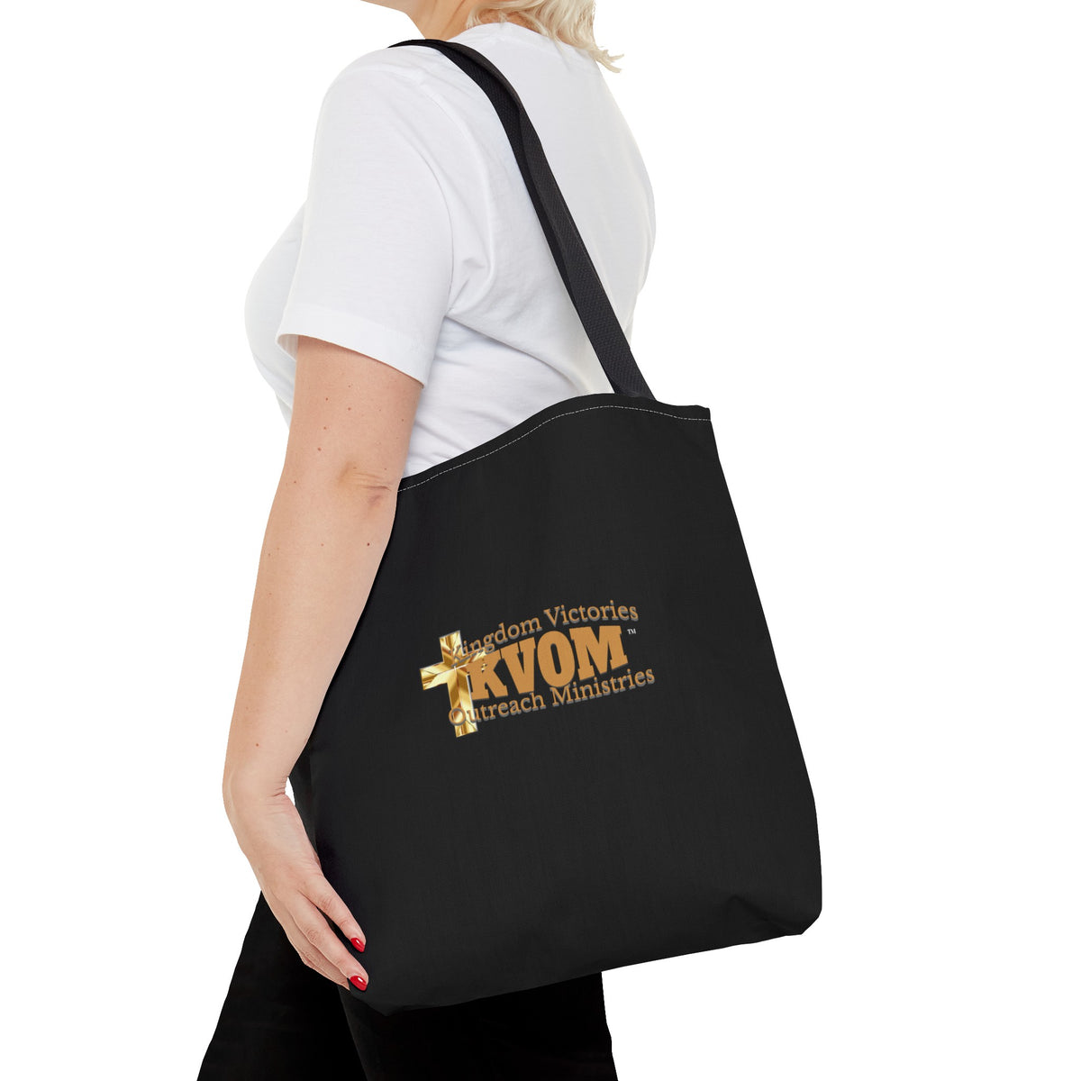 KVOM Logo Tote Bag, Black, True Gold Logo