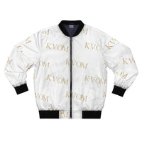 KVOM Logo Slant Bomber Jacket, Wht & Gold