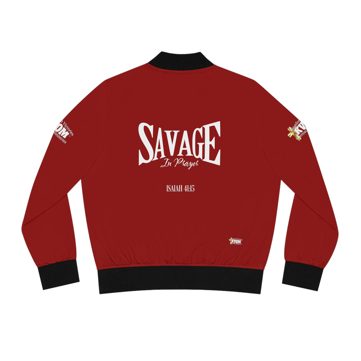 Savage in Prayer Women's Bomber Jacket, Blood Red