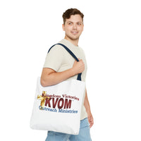 KVOM Logo Tote Bag, White, Maroon Logo