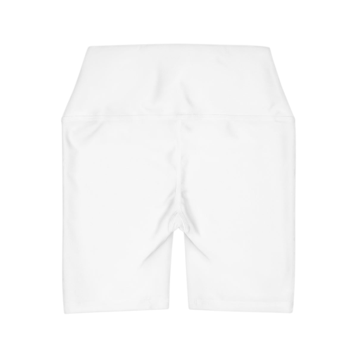 KVOM Logo High Waisted Activewear Shorts, White, Moses Temple Colored Logo