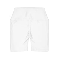 KVOM Logo High Waisted Activewear Shorts, White, Moses Temple Colored Logo