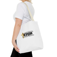 KVOM Logo Tote Bag, White, Black Logo