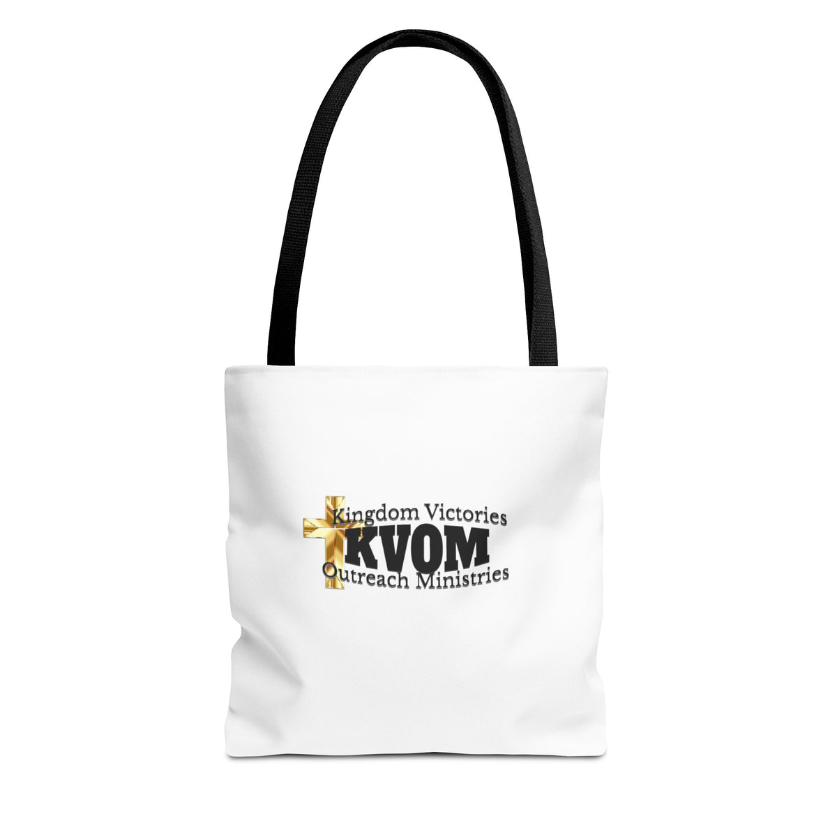 KVOM Logo Tote Bag, White, Black Logo