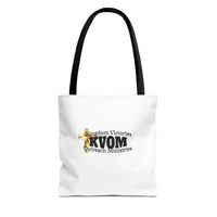 KVOM Logo Tote Bag, White, Black Logo