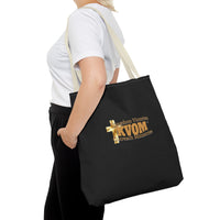 KVOM Logo Tote Bag, Black, True Gold Logo