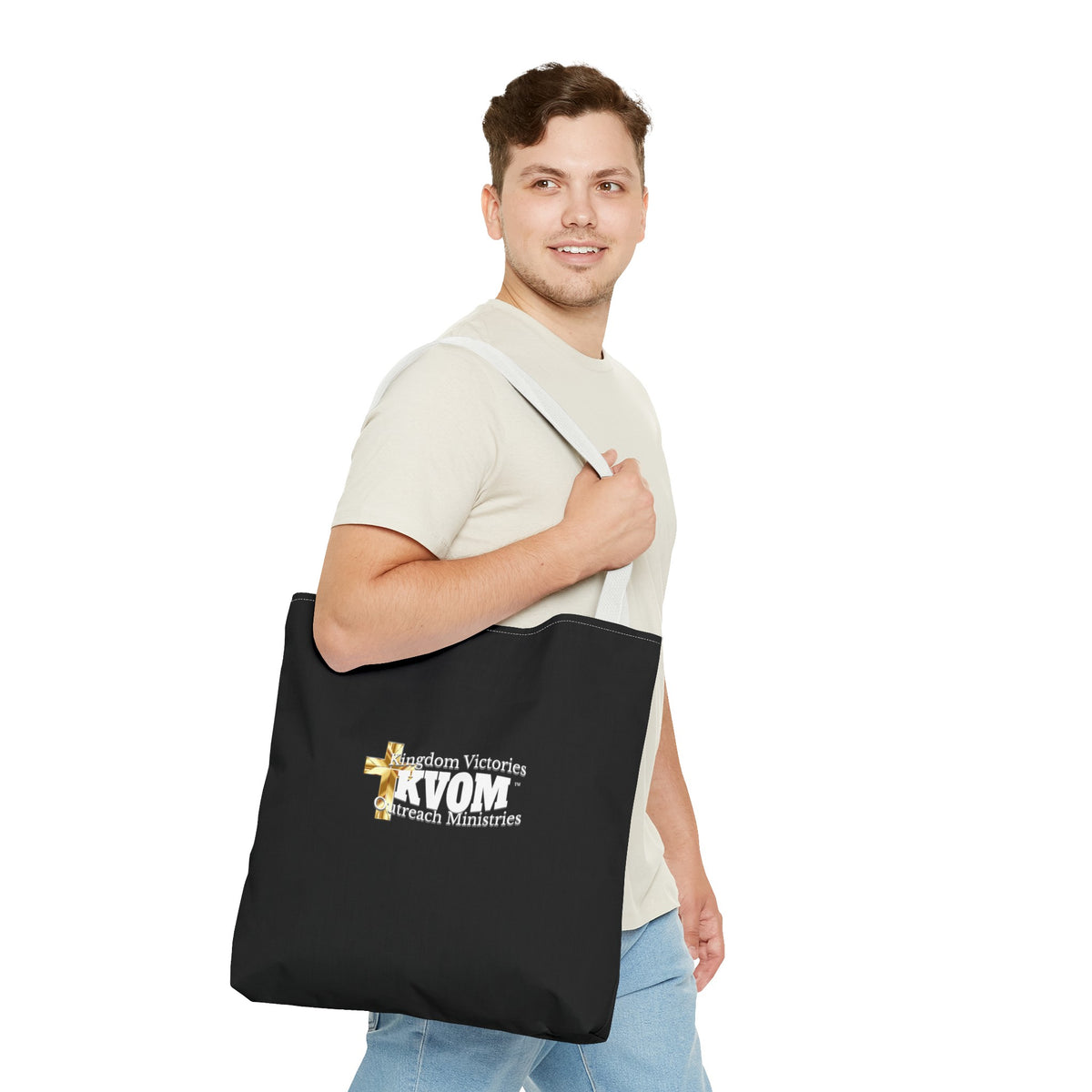 KVOM Logo Tote Bag, Black, White Logo