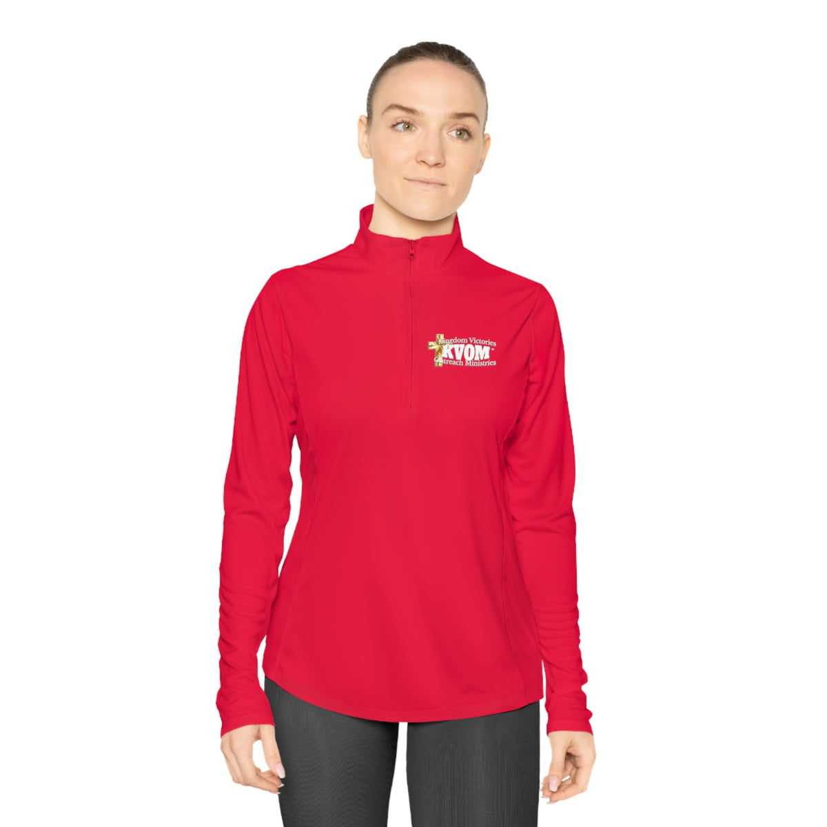 KVOM Logo White Ladies Zip-Collar Pullover