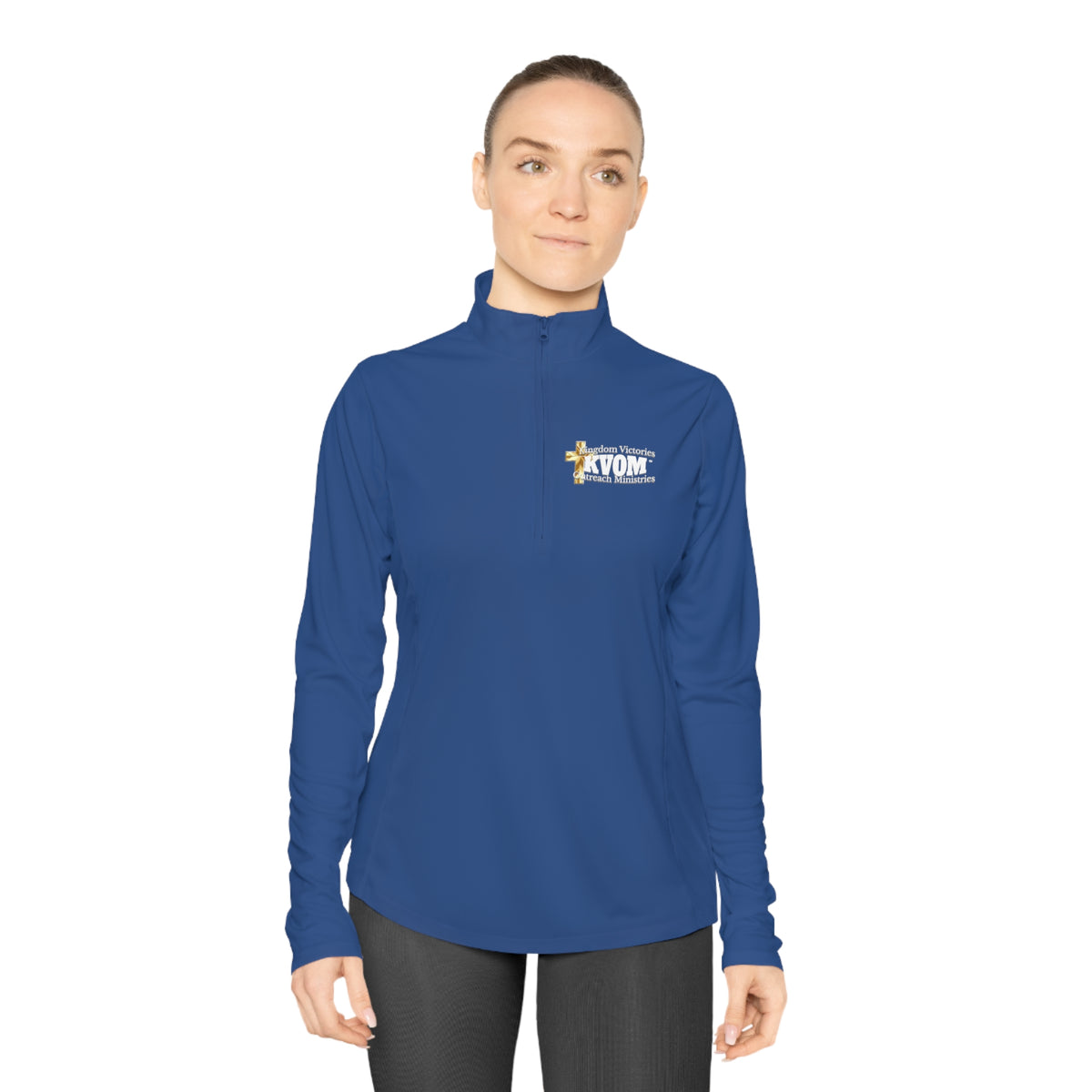 KVOM Logo White Ladies Zip-Collar Pullover