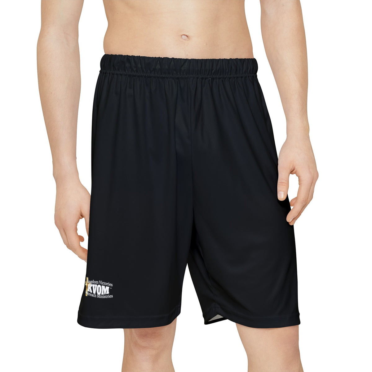 KVOM Men’s Sports Shorts, Black, White Logo