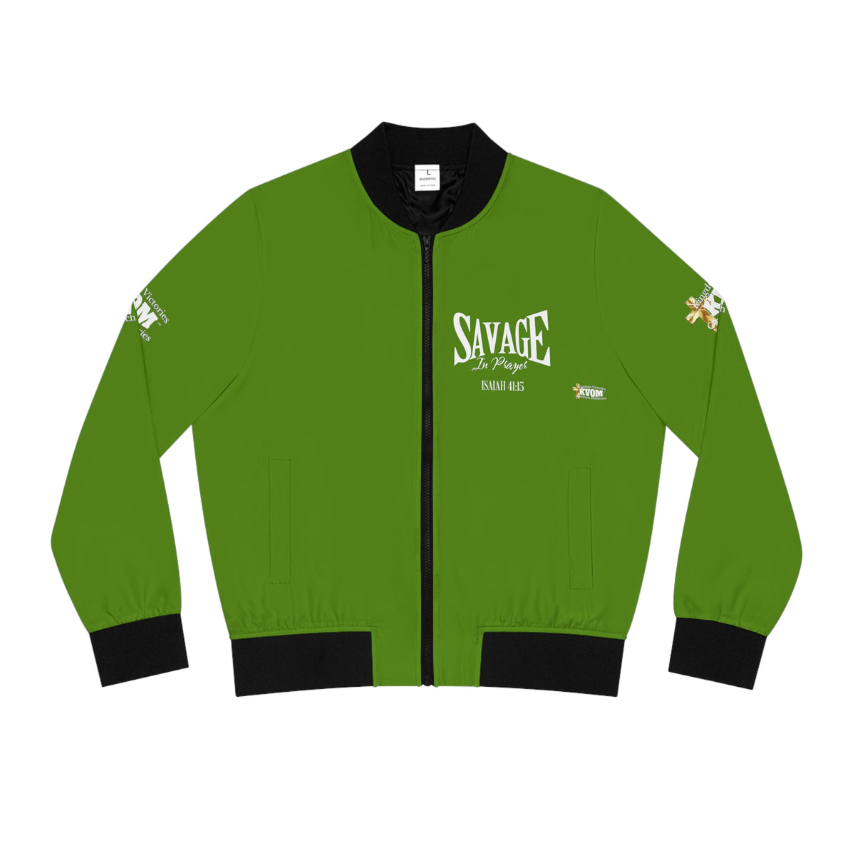 Savage in Prayer Women's Bomber Jacket, Lime