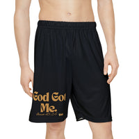 God's God Me  Men’s Sports Shorts, Black & Gold