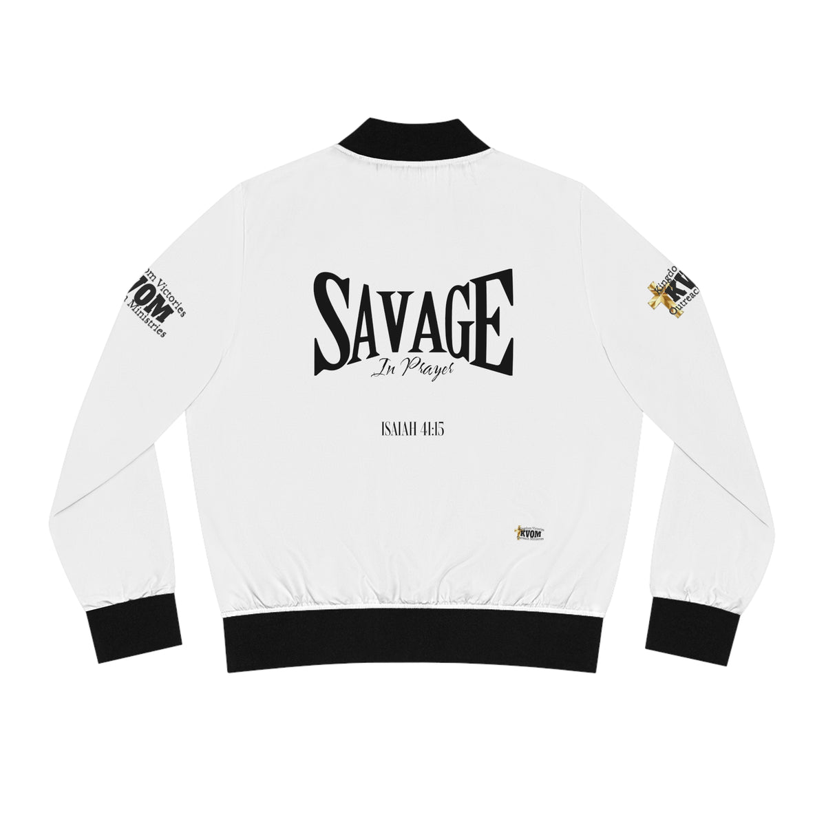 Savage in Prayer Women's Bomber Jacket, White