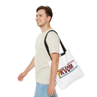 KVOM Logo Tote Bag, White, Maroon Logo