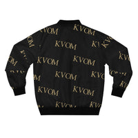 KVOM Logo Slant Unisex Bomber Jacket, Blk & Gold