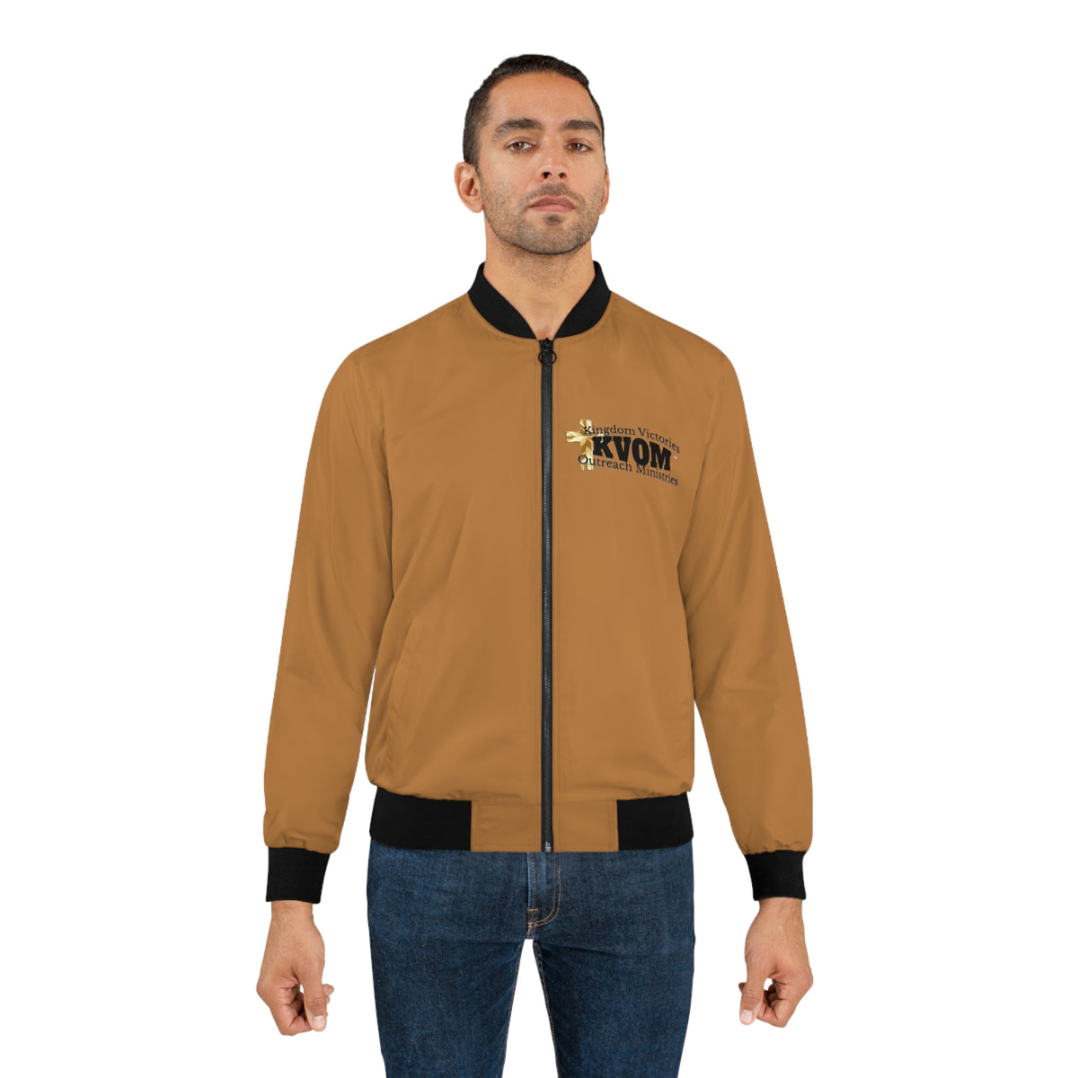 KVOM Logo Men's Bomber Jacket: Tan