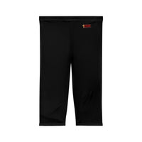 Women’s Mid-Length Leggings, Black, Red KVOM Logo