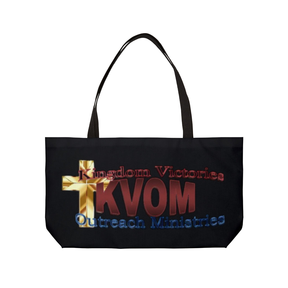 KVOM Logo Weekender Tote Bag, Black, Maroon Logo