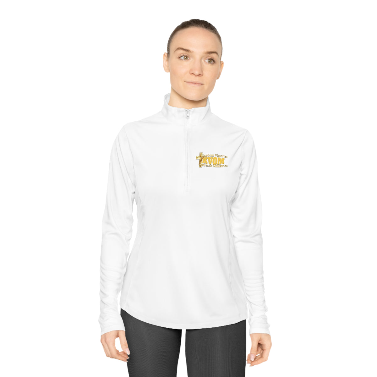 KVOM Logo Yellow Gold Ladies Zip-Collar Sporty Pullover