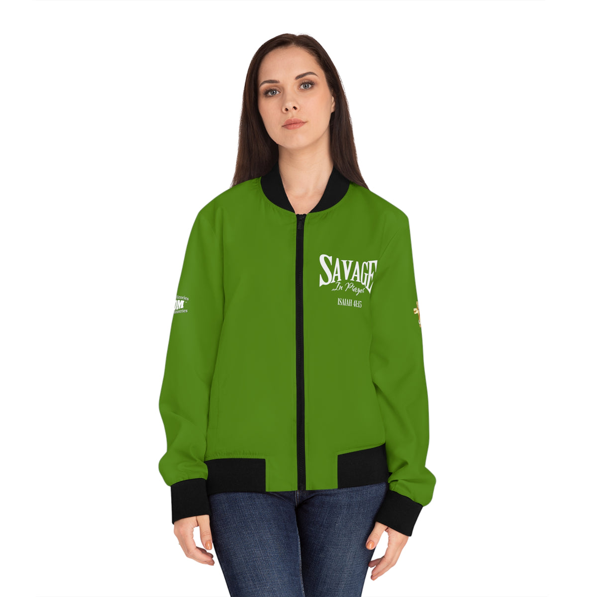 Savage in Prayer Women's Bomber Jacket, Lime