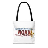 KVOM Logo Tote Bag, White, Maroon Logo