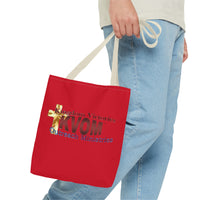 KVOM Logo Tote Bag, Red, Maroon Logo