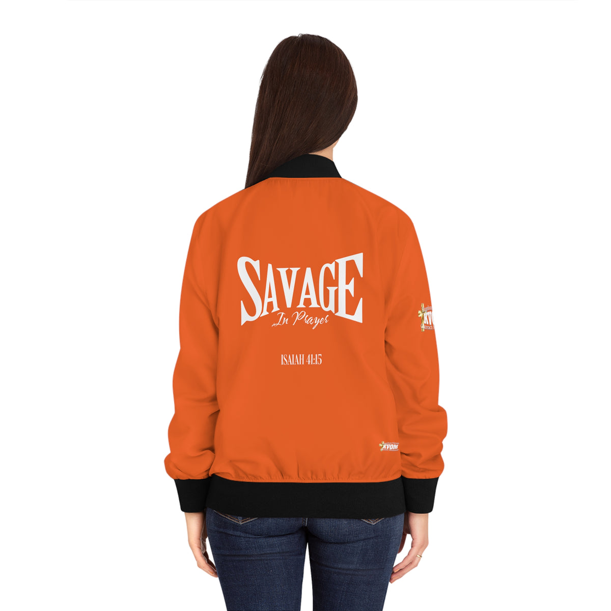 Savage in Prayer Women's Bomber Jacket, Orange