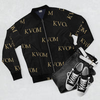 KVOM Logo Slant Unisex Bomber Jacket, Blk & Gold