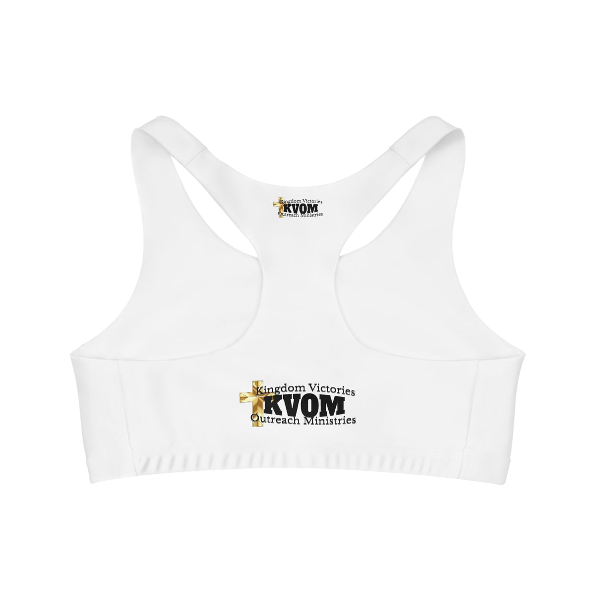 KVOM Side Logo Seamless Sports Bra, White, Black Logo