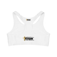 KVOM Side Logo Seamless Sports Bra, White, Black Logo