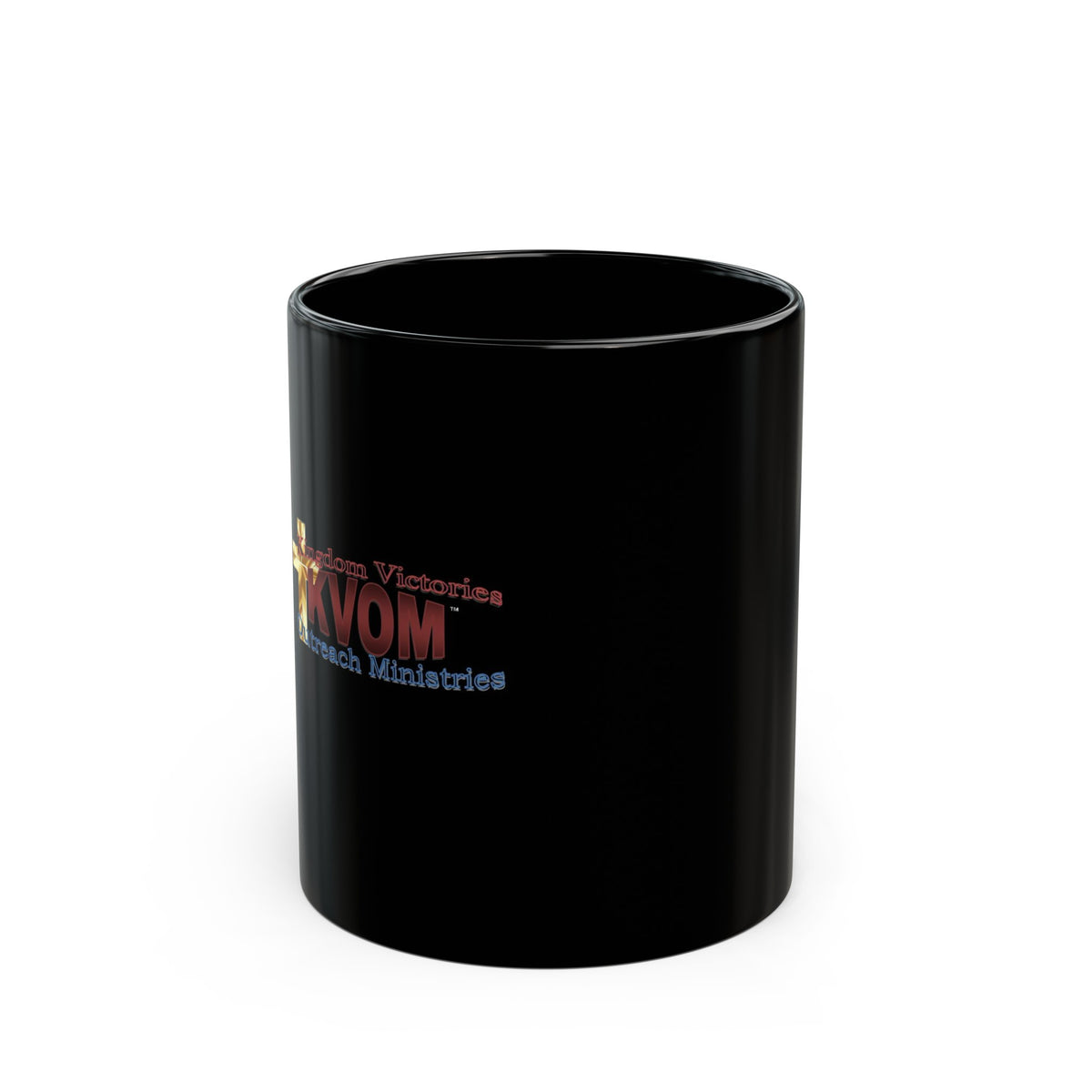 KVOM Logo 11oz Black Mug, Maroon Logo