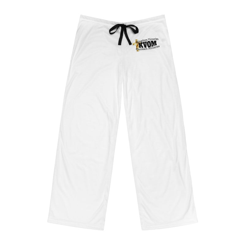 KVOM Men's Pajama Pants, White, Black Logo