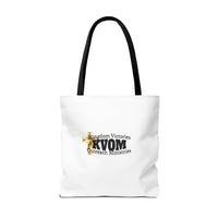 KVOM Logo Tote Bag, White, Black Logo