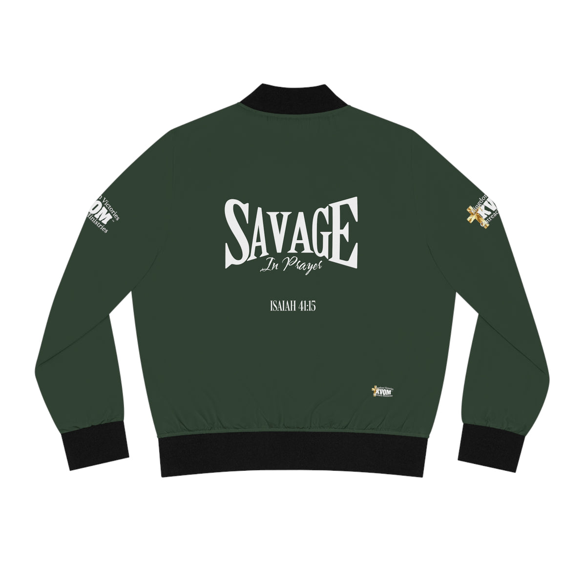 Savage in Prayer Women's Bomber Jacket, Forest Green