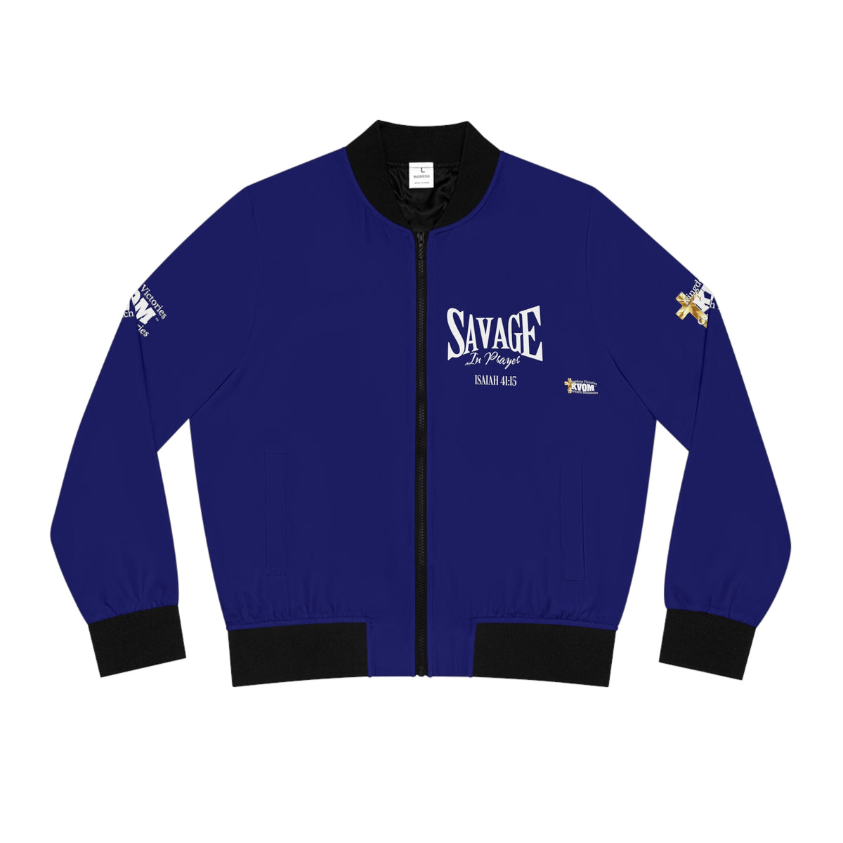 Savage in Prayer Women's Bomber Jacket, Blue Royale